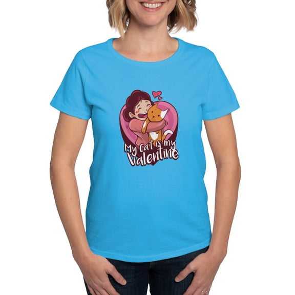 CafePress - My Cat Is My Valentine T Shirt - Women's Traditional Fit Dark T-Shirt