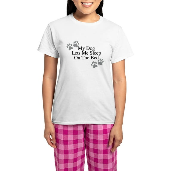 CafePress - My Dog Lets Me Sleep On The Bed Pajamas - Women's Short Sleeve Print T-Shirt and Pants Light Cotton Pajama Set