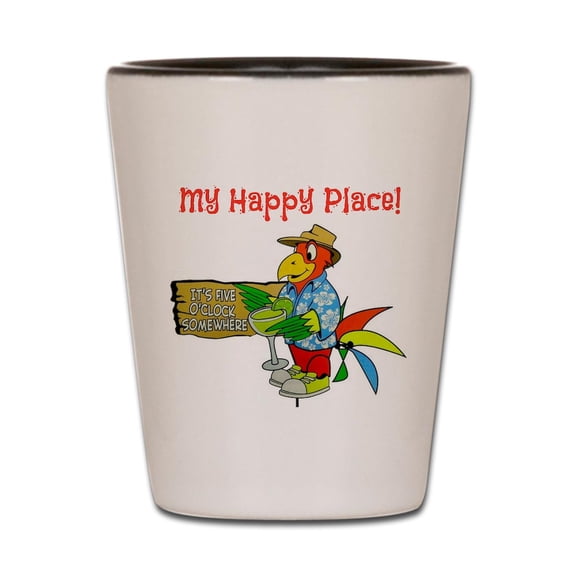 CafePress - My Happy Place - White/Black Shot Glass, Unique and Funny Shot Glass