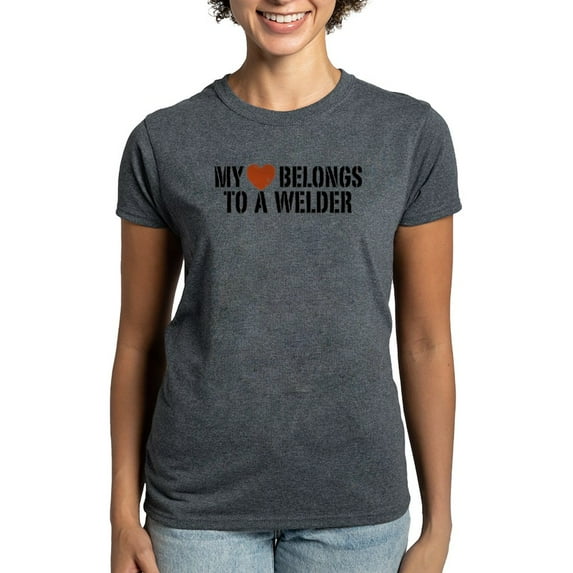 CafePress - My Heart Belongs To A Welder Women's Dark T Shirt - Women's Traditional Fit Dark T-Shirt