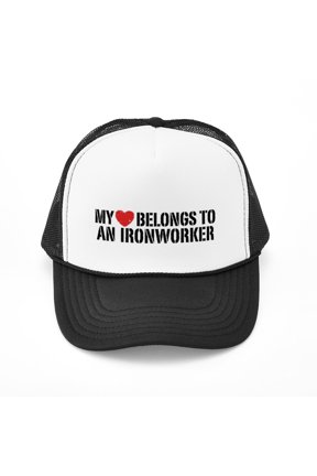 - My Heart Belongs To An Ironworker - Adjustable Unisex Printed Trucker Hat with Mesh Back