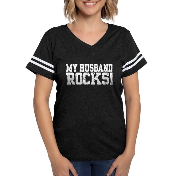 CafePress - My Husband Rocks Women's Dark T Shirt - Womens Football Shirt