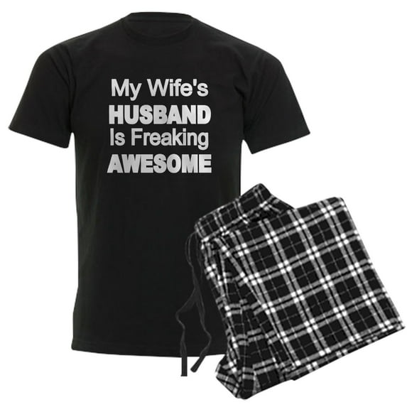 CafePress - My Wifes Husband Is Freaking Awesome 2 Pajamas - Men's Dark Loose Fit Cotton Pajama Set