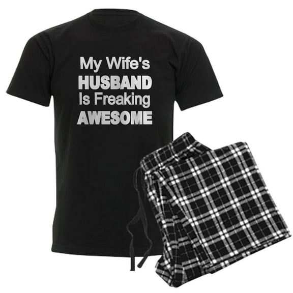 CafePress - My Wifes Husband Is Freaking Awesome 2 Pajamas - Men's Dark Loose Fit Cotton Pajama Set
