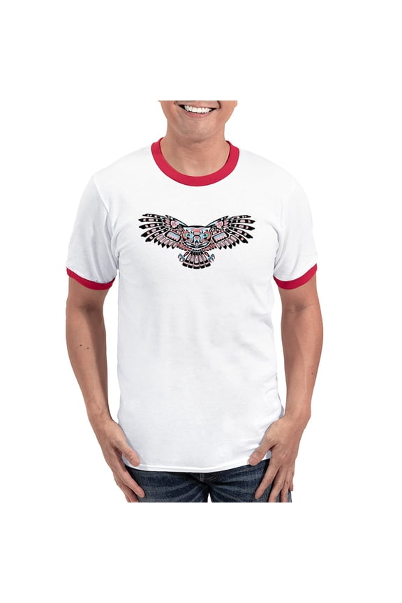 - Mystic Owl In Native American Style T Shirt - 100% Cotton Ringed T-Shirt