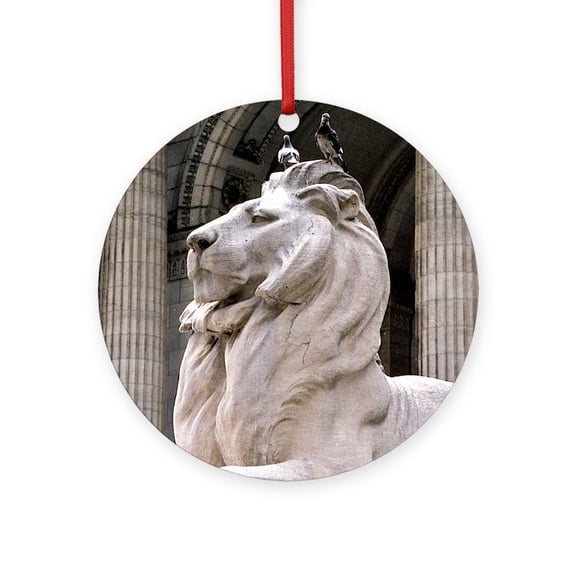 CafePress - NY Public Library Lion: Fortitude -  Round Wood Ornament 4"