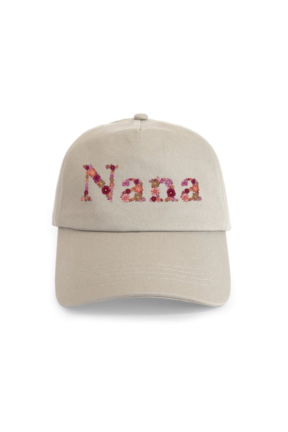 - Nana Pink Flowers - Adjustable 100% Brushed Unisex Casual Cotton Baseball Cap, Beige, 1