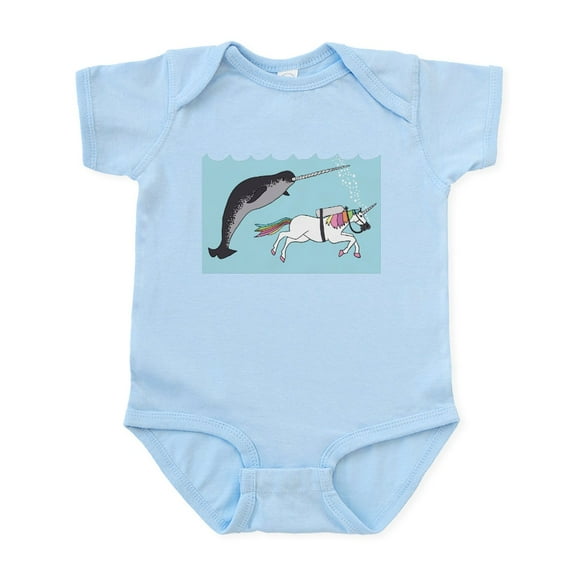 CafePress - Narwhal Swimming With Unicorn Body Suit - Baby Light Bodysuit, Size Newborn - 24 Months