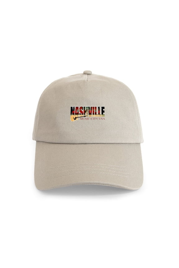 - Nashville Music City USA Cap - Adjustable 100% Brushed Unisex Casual Cotton Baseball Cap, Beige, 1