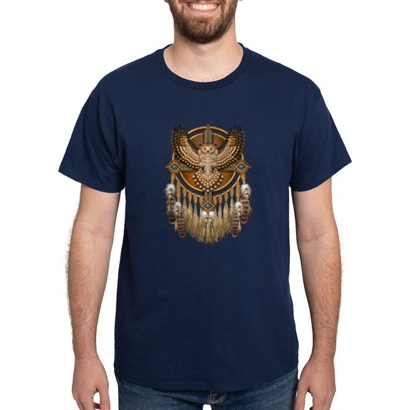 CafePress - Native American Owl Mandala 1 Dark T Shirt - Men's Classic Graphic Cotton T-Shirt