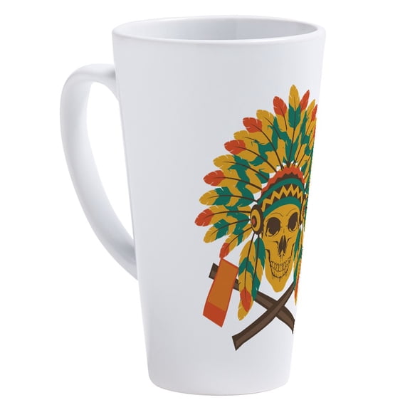 CafePress - Native Skull Headdress - 17 Oz White Ceramic Latte Mug