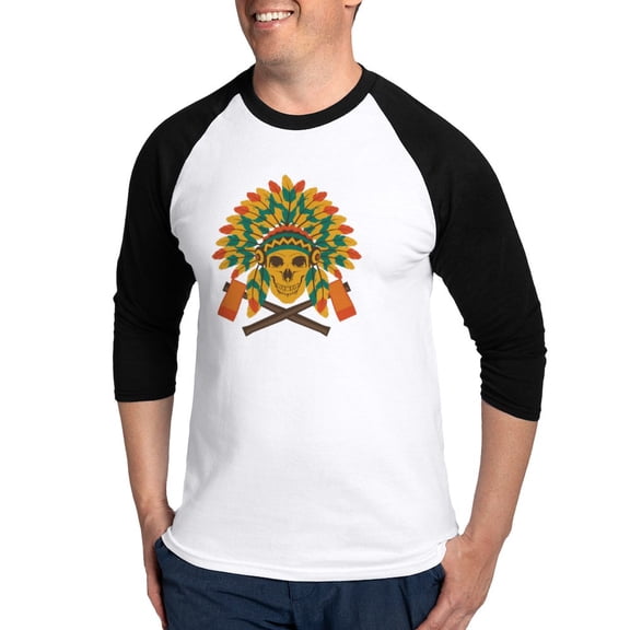 CafePress - Native Skull Headdress Baseball Jersey - Cotton Baseball Jersey, 3/4 Raglan Sleeve Shirt