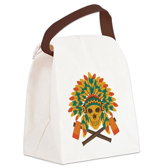 CafePress - Native Skull Headdress - Canvas Lunch Bag with Strap Handle