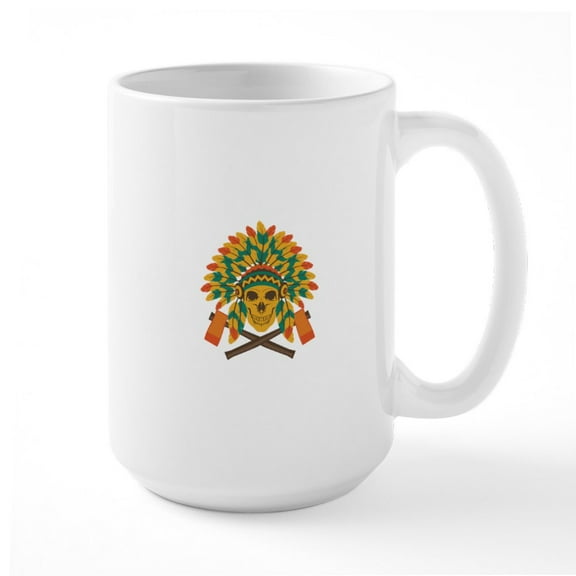 CafePress - Native Skull Headdress Mugs - 15 oz Ceramic Large White Novelty Mug