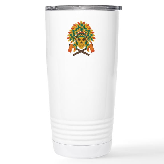 CafePress - Native Skull Headdress Mugs - Insulated Stainless Steel Travel Tumbler 20 oz.