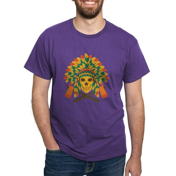 CafePress - Native Skull Headdress T Shirt - Men's Classic Graphic Cotton T-Shirt