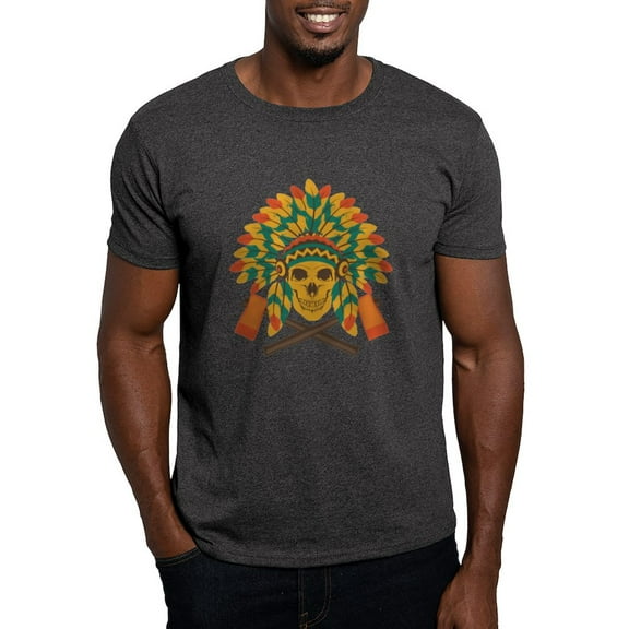 CafePress - Native Skull Headdress T Shirt - Men's Classic Graphic Cotton T-Shirt