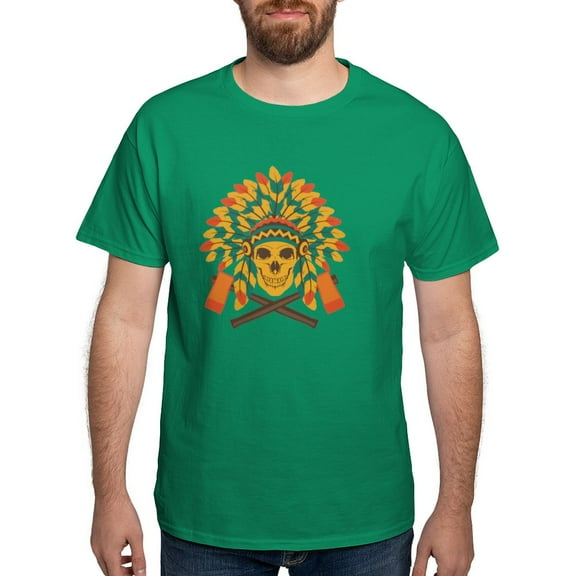 CafePress - Native Skull Headdress T Shirt - Men's Classic Graphic Cotton T-Shirt
