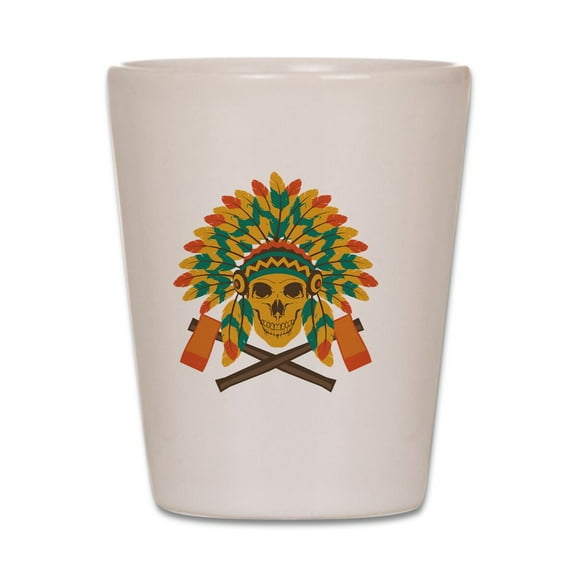 CafePress - Native Skull Headdress - White Shot Glass, Unique and Funny Shot Glass