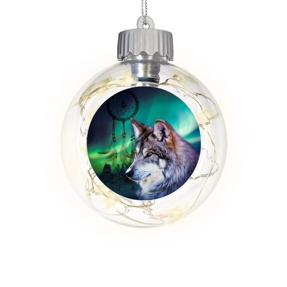 CafePress - Nature Aurora Forest Northern Light Wolf - Sparkle Fairy Lights Ornament Ball