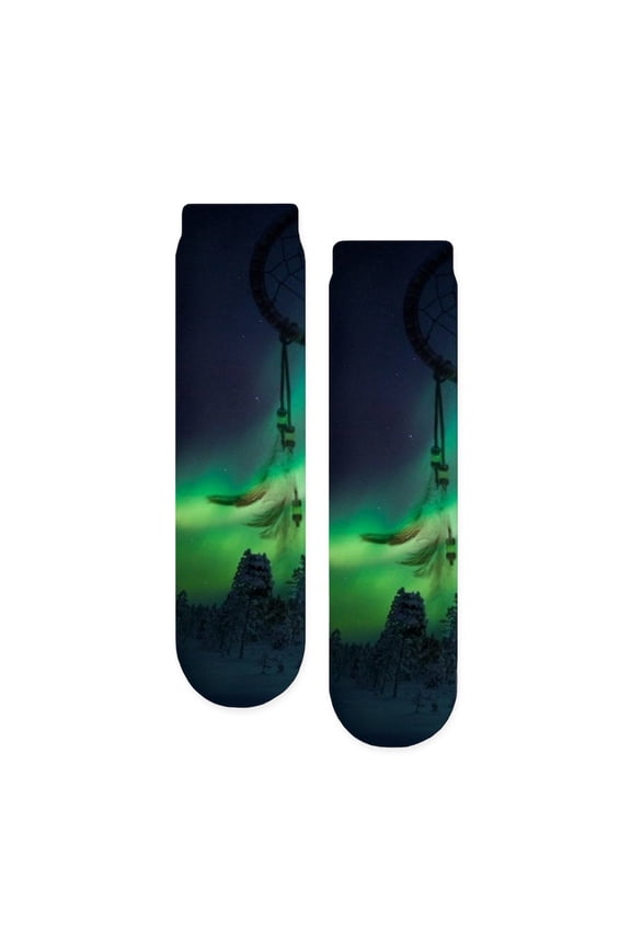 - Nature Aurora Forest Northern Light Wolf - Unisex Novelty Printed Crew Adult Socks