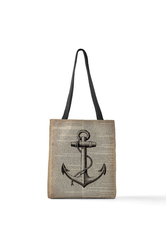 - Nautical Beach Vintage Anchor - Polyester Tote Bag 16"x16"