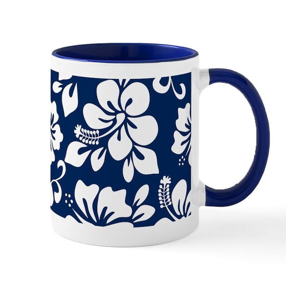 CafePress - Navy Blue Hawaiian Hibiscus Mugs - 11 oz Ceramic Mug - Novelty Coffee Tea Cup