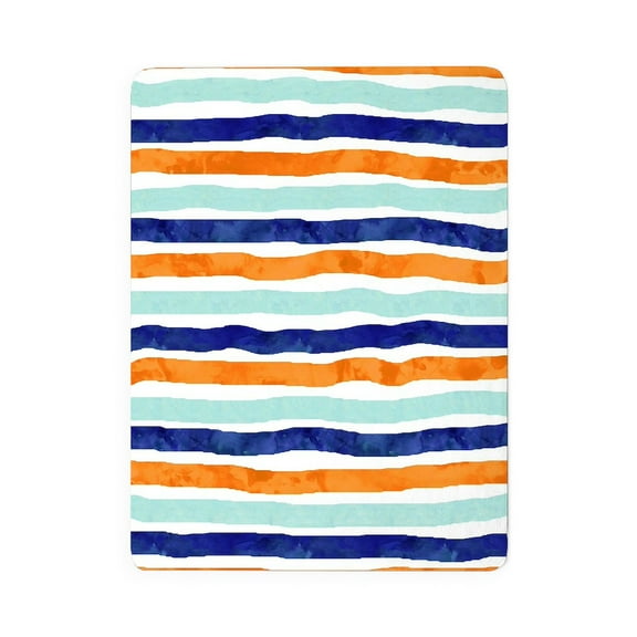 CafePress - Navy Orange Sky Blue Watercolor Stripes Pattern - Large Sherpa Fleece Throw Blanket 80" x 60"