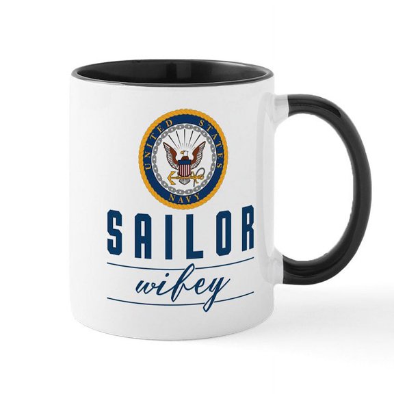 CafePress - Navy Sailor Wifey Mug - 11 oz Ceramic Mug - Novelty Coffee Tea Cup
