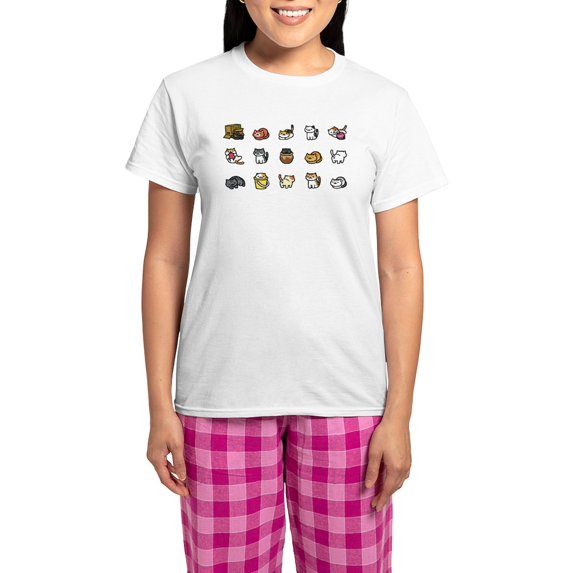 CafePress - Neko Atsume Pajamas - Women's Short Sleeve Print T-Shirt and Pants Light Cotton Pajama Set