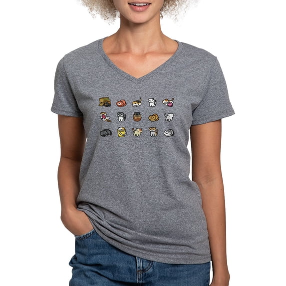 CafePress - Neko Atsume Women's V Neck T Shirt - Women's V-Neck Dark T-Shirt