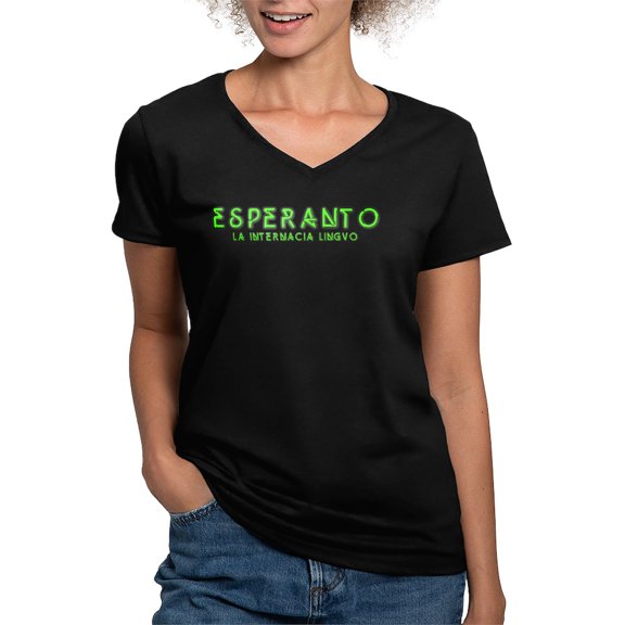 CafePress - Neon Esperanto Women's V Neck Dark T Shirt - Women's V-Neck Dark T-Shirt