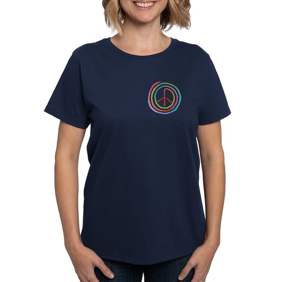 CafePress - Neon Spiral Peace Sign II Women's Dark T Shirt - Women's Traditional Fit Dark T-Shirt