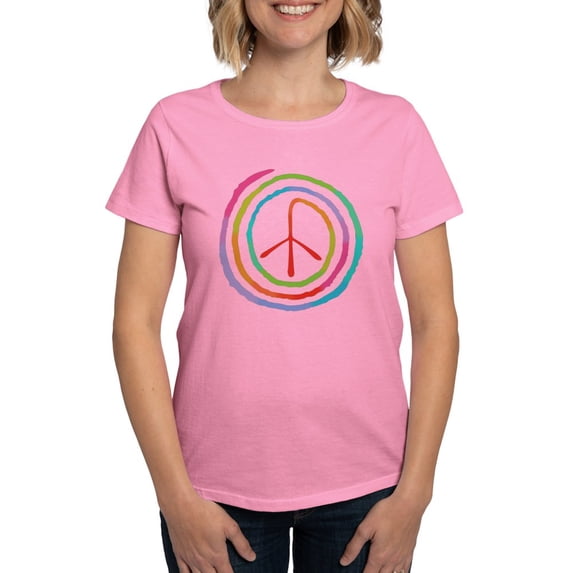 CafePress - Neon Spiral Peace Sign II Women's T Shirt - Women's Traditional Fit Dark T-Shirt