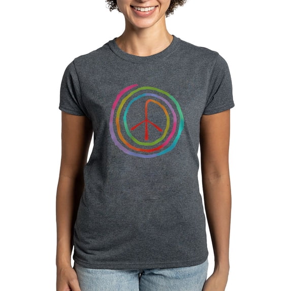 CafePress - Neon Spiral Peace Sign II Women's T Shirt - Women's Traditional Fit Dark T-Shirt