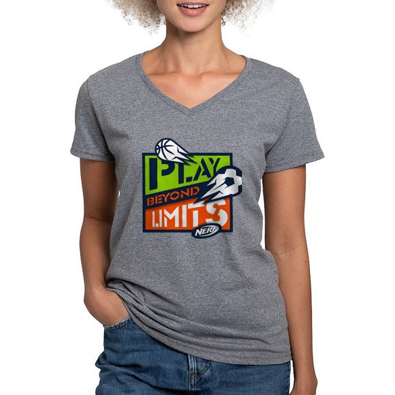 CafePress - Nerf Beyond Limits T Shirt - Women's V-Neck Dark T-Shirt
