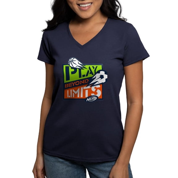 CafePress - Nerf Beyond Limits T Shirt - Women's V-Neck Dark T-Shirt