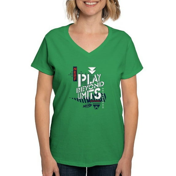 CafePress - Nerf Play Beyond Limits T Shirt - Women's V-Neck Dark T-Shirt