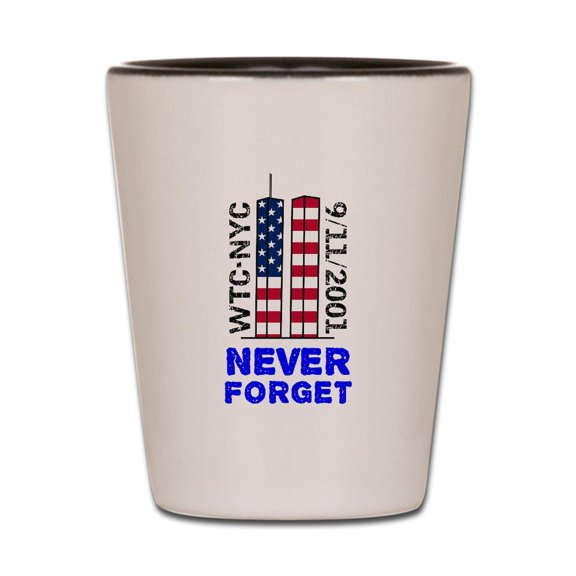 CafePress - Never Forget 9/11 - White/Black Shot Glass, Unique and Funny Shot Glass