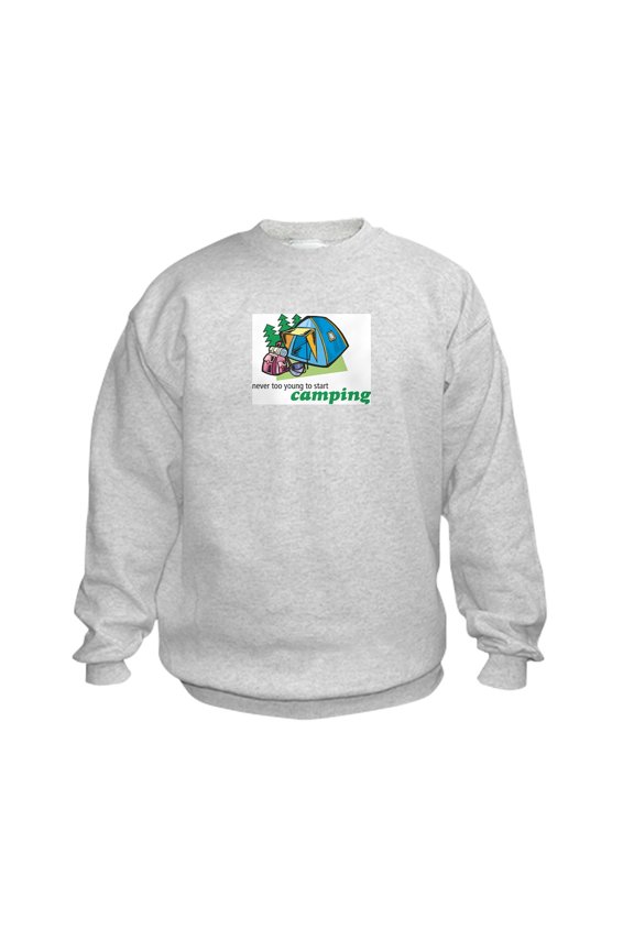 - Never Too Young To Start Camping Kids Sweatshirt - Kids Sweatshirt, Youth Crew Neck Sweatshirt