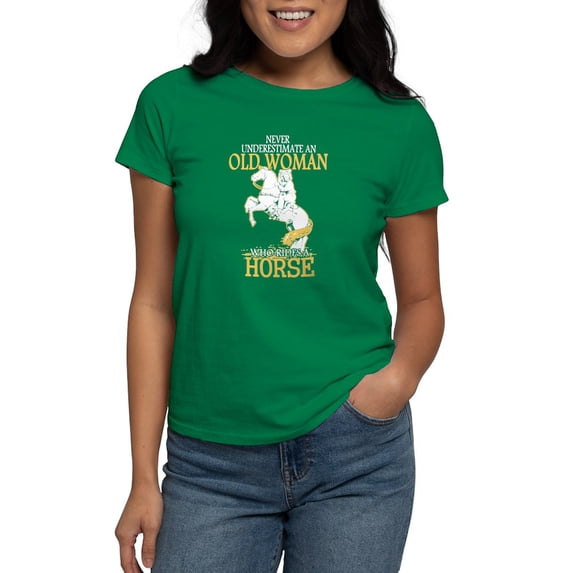 CafePress - Never Underestimate An Old Woman Who Rides T Shirt - Women's Traditional Fit Dark T-Shirt