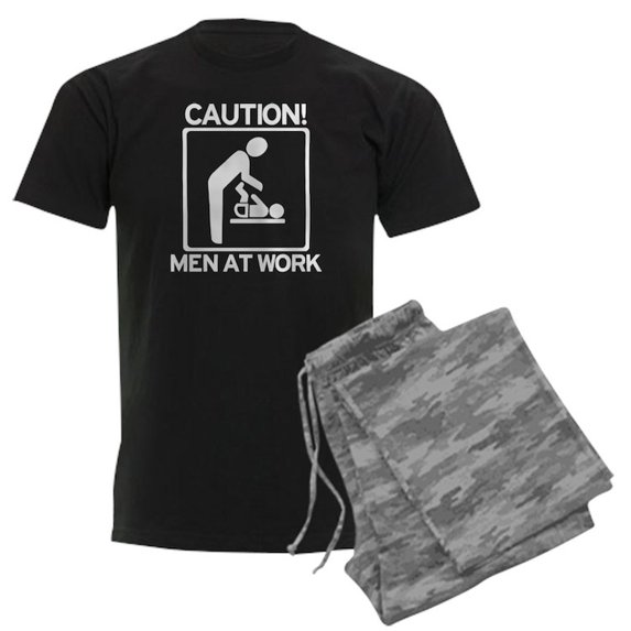 CafePress - New Dad To Be Caution Men At Work Men's Dark P - Men's Dark Pajamas