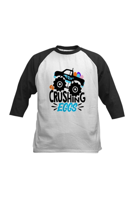 - New Easter Monster Truck Crushing Baseball Jersey - Kids Cotton Baseball Jersey, 3/4 Sleeve Shirt