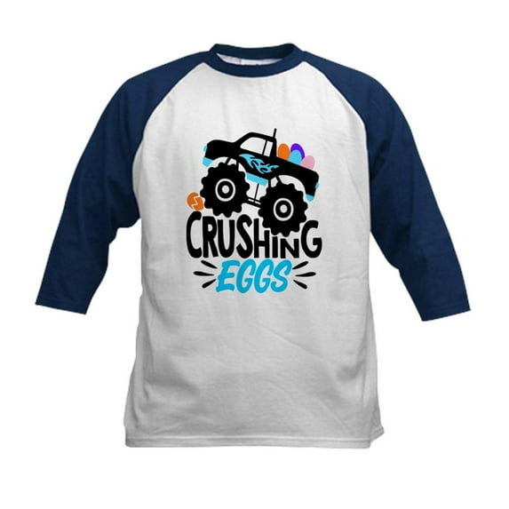 CafePress - New Easter Monster Truck Crushing Baseball Jersey - Kids Cotton Baseball Jersey, 3/4 Sleeve Shirt