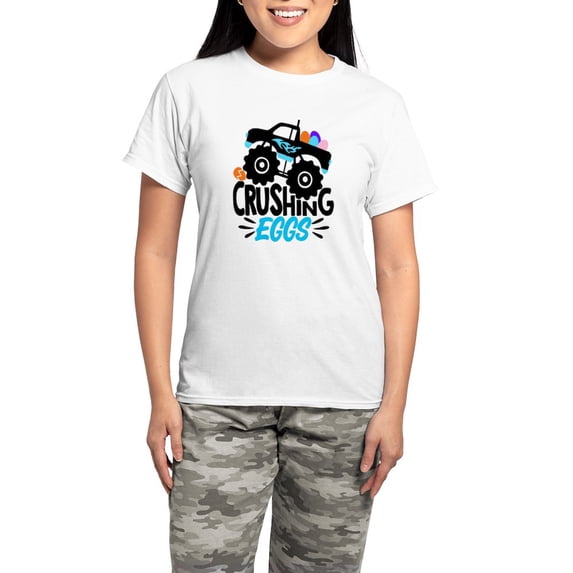CafePress - New Easter Monster Truck Crushing Eggs Pajamas - Women's Short Sleeve Print T-Shirt and Pants Light Cotton Pajama Set