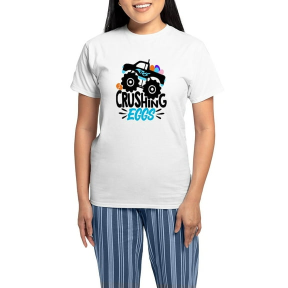 CafePress - New Easter Monster Truck Crushing Eggs Pajamas - Women's Short Sleeve Print T-Shirt and Pants Light Cotton Pajama Set