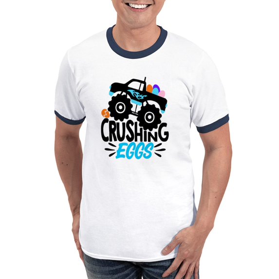 CafePress - New Easter Monster Truck Crushing Eggs T Shirt - 100% Cotton Ringed T-Shirt