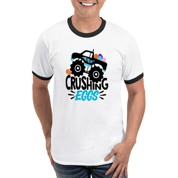 CafePress - New Easter Monster Truck Crushing Eggs T Shirt - 100% Cotton Ringed T-Shirt