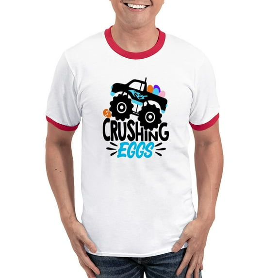 CafePress - New Easter Monster Truck Crushing Eggs T Shirt - 100% Cotton Ringed T-Shirt