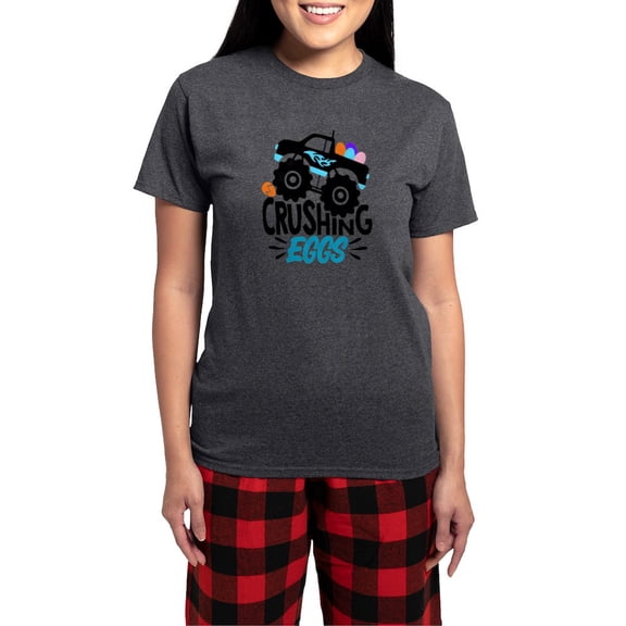 CafePress - New Easter Monster Truck Women's Charcoal Pajamas - Women's Short Sleeve Print T-Shirt and Pants Charcoal Gray Cotton Pajama Set